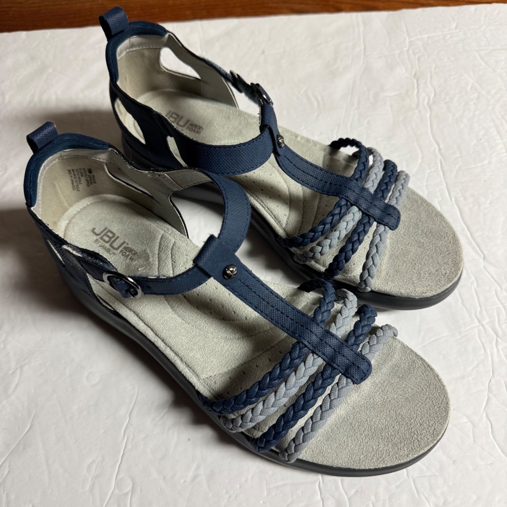 JBU by Jambu Pragije Navy Grey Braided T-Strap Memory Foam‎ Sandals Womens 10M